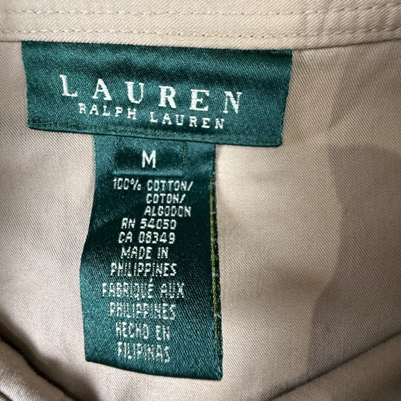 LAUREN Ralph Lauren Snap Button Down Khaki Shirt, Roll-Tab Sleeve, Safari, Sz M - Picture 9 of 13